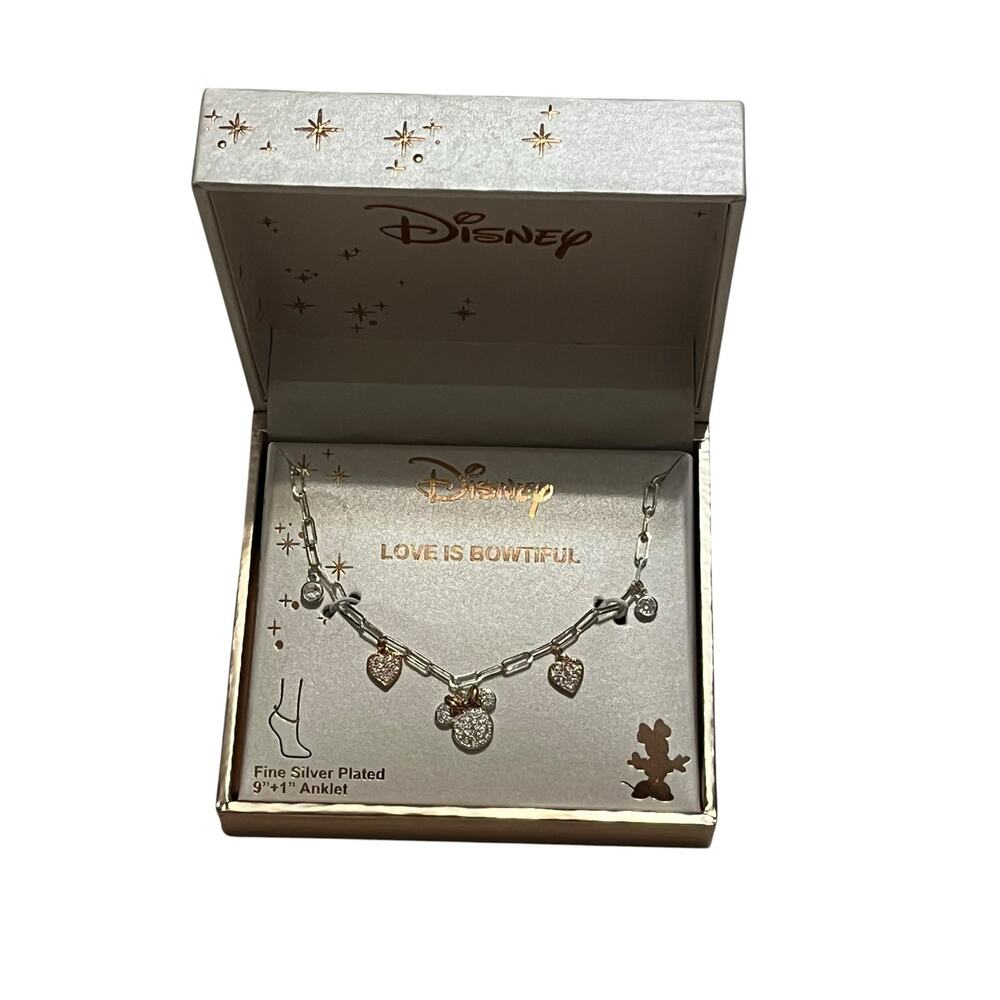 Disney Minnie Mouse Heart Silver Plated Anklet NEW